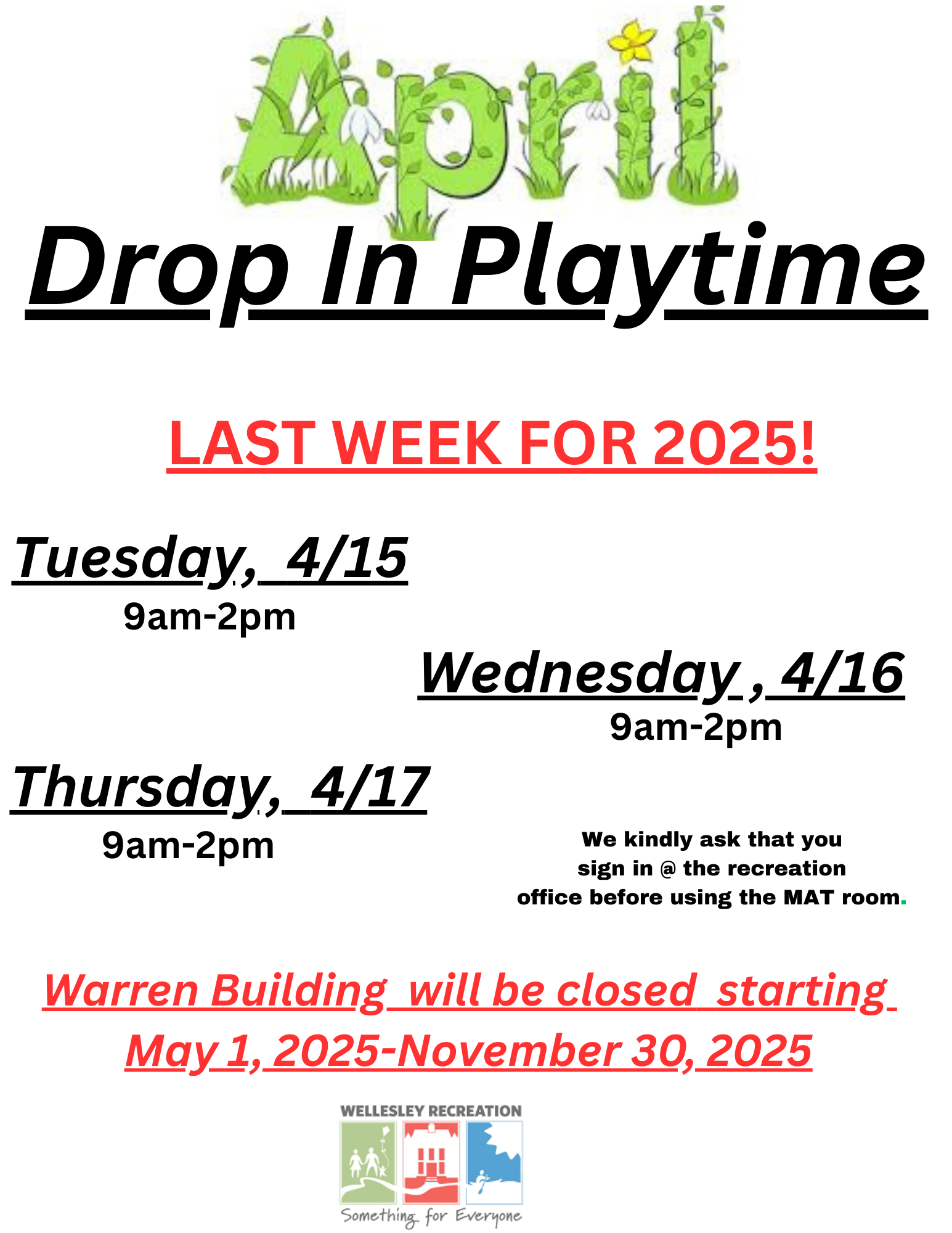 Drop In Playtime week of 3-17