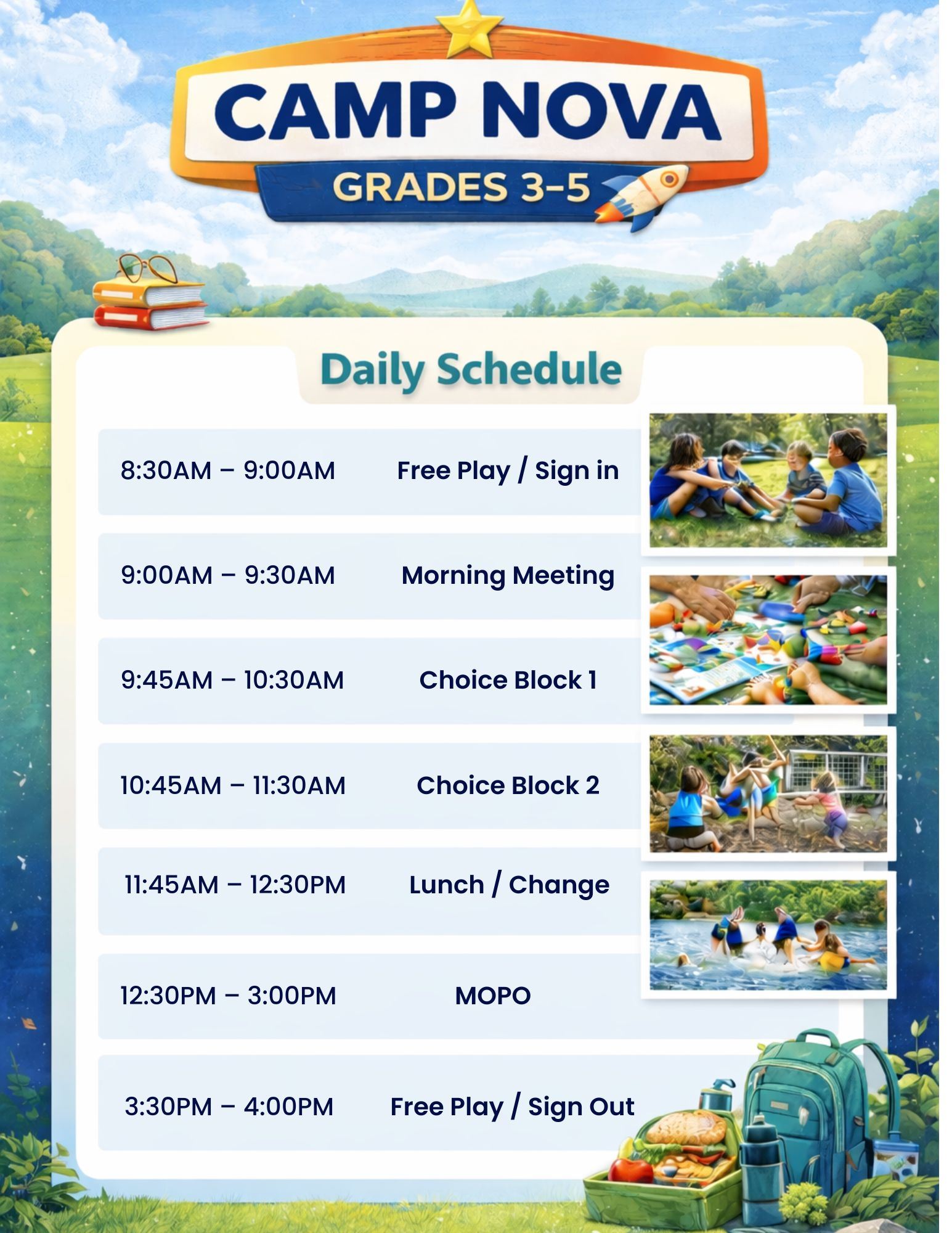 Camp Nova daily schedule overview
